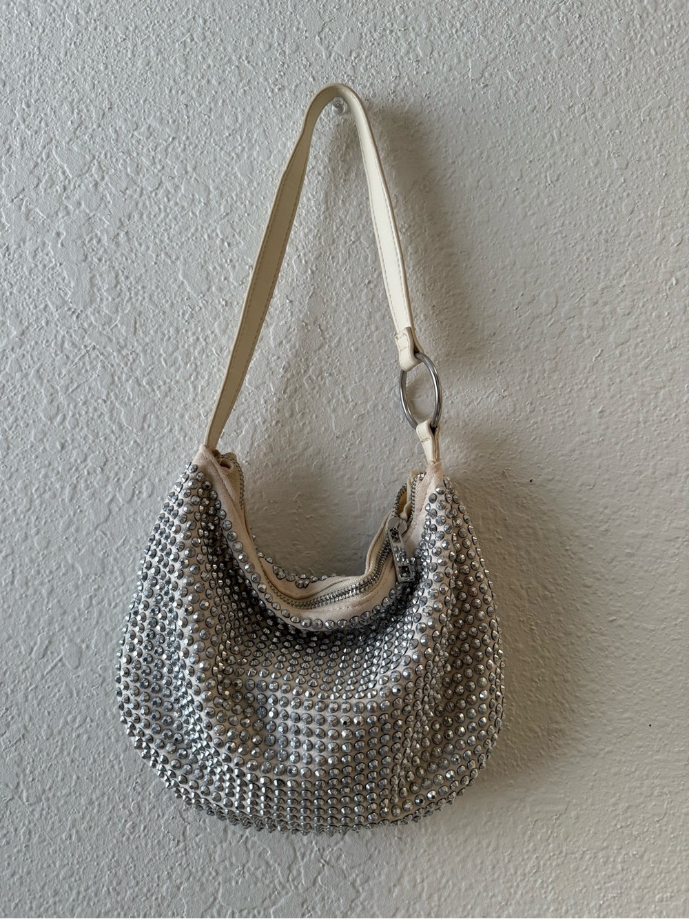 Bershka Cream Shoulder Bag with Silver Studs
